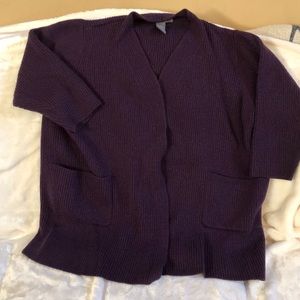 Purple cardigan sweater. 3/4 sleeves